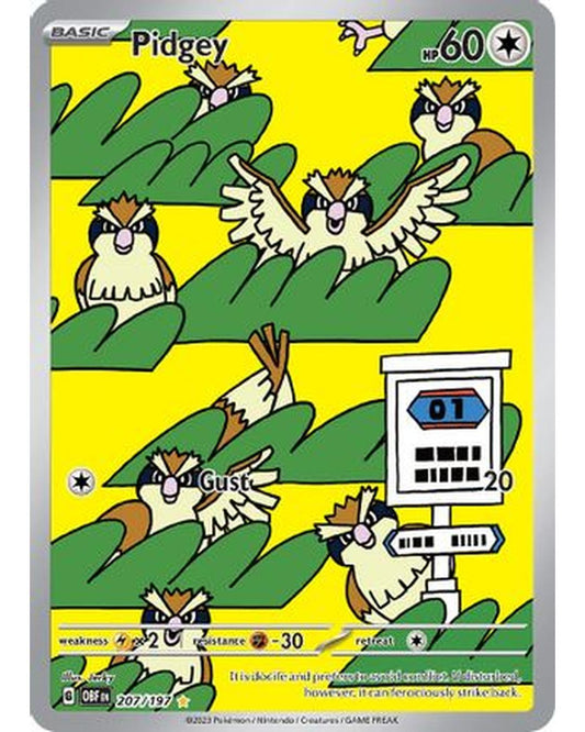 Pidgey 207/197  - Holofoil SV03 Obsidian Flames - Illustration Rare