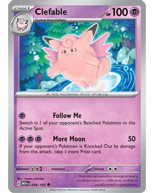 Clefable 036/165  - Reverse Holofoil SV Scarlet & Violet 151 - Uncommon