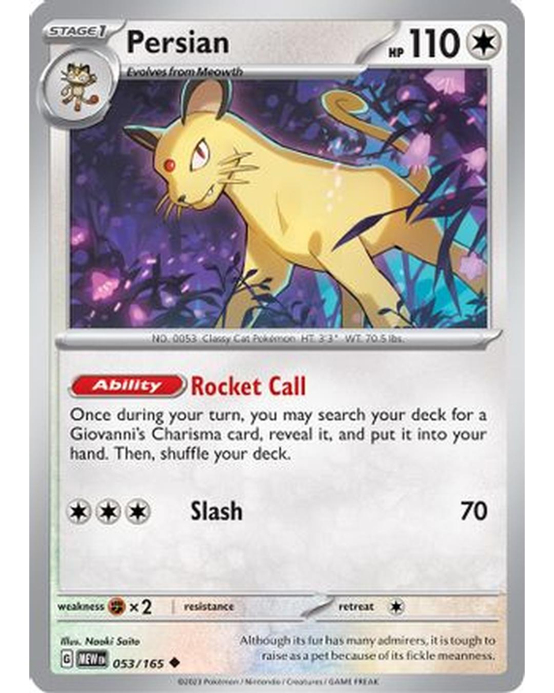 Persian 053/165  - Reverse Holofoil SV Scarlet & Violet 151 - Uncommon