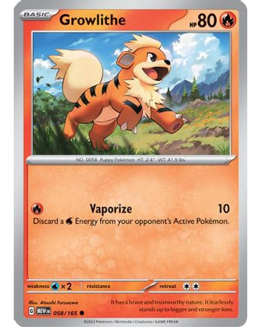 Growlithe 058/165  - Reverse Holofoil SV Scarlet & Violet 151 - Common