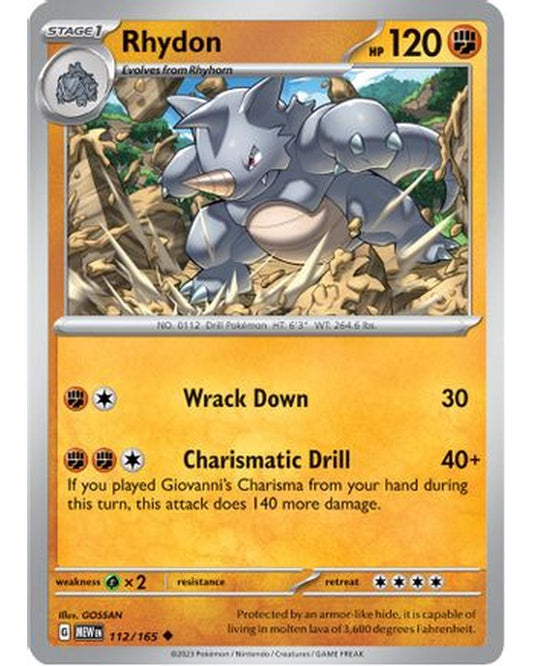 Rhydon 112/165  - Reverse Holofoil SV Scarlet & Violet 151 - Uncommon