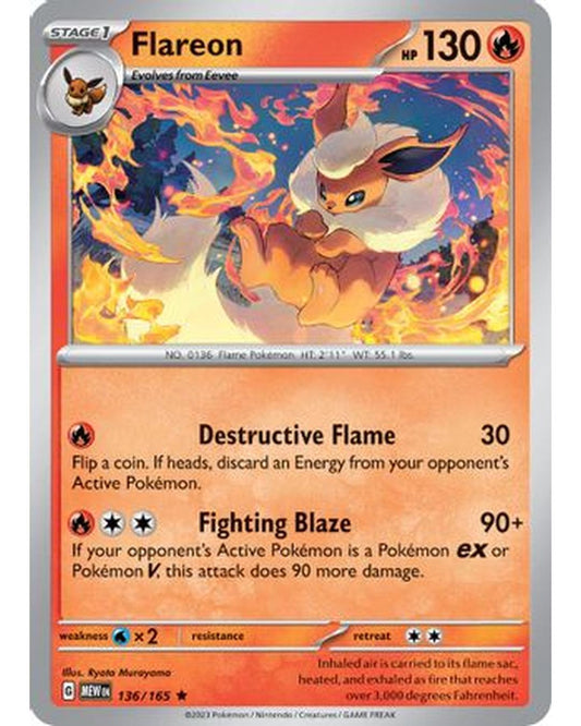 Flareon 136/165  - Holofoil SV Scarlet & Violet 151 - Rare