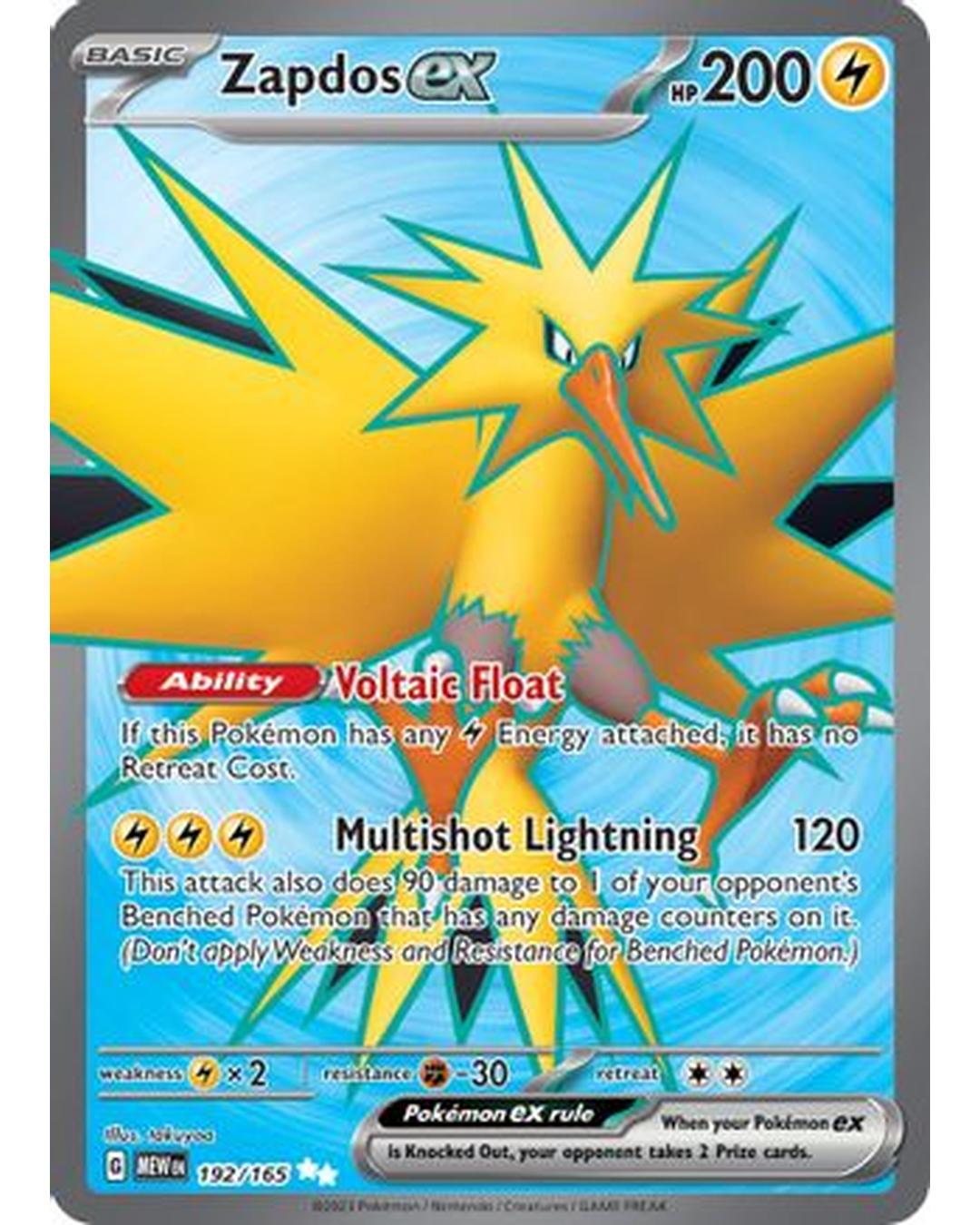 Zapdos ex 192/165  - Holofoil SV Scarlet & Violet 151 - Ultra Rare
