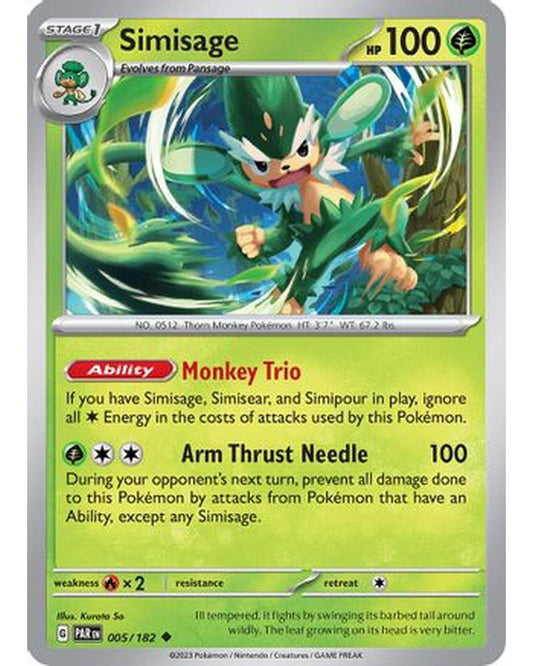 Simisage 005/182  - Reverse Holofoil SV04 Paradox Rift - Uncommon