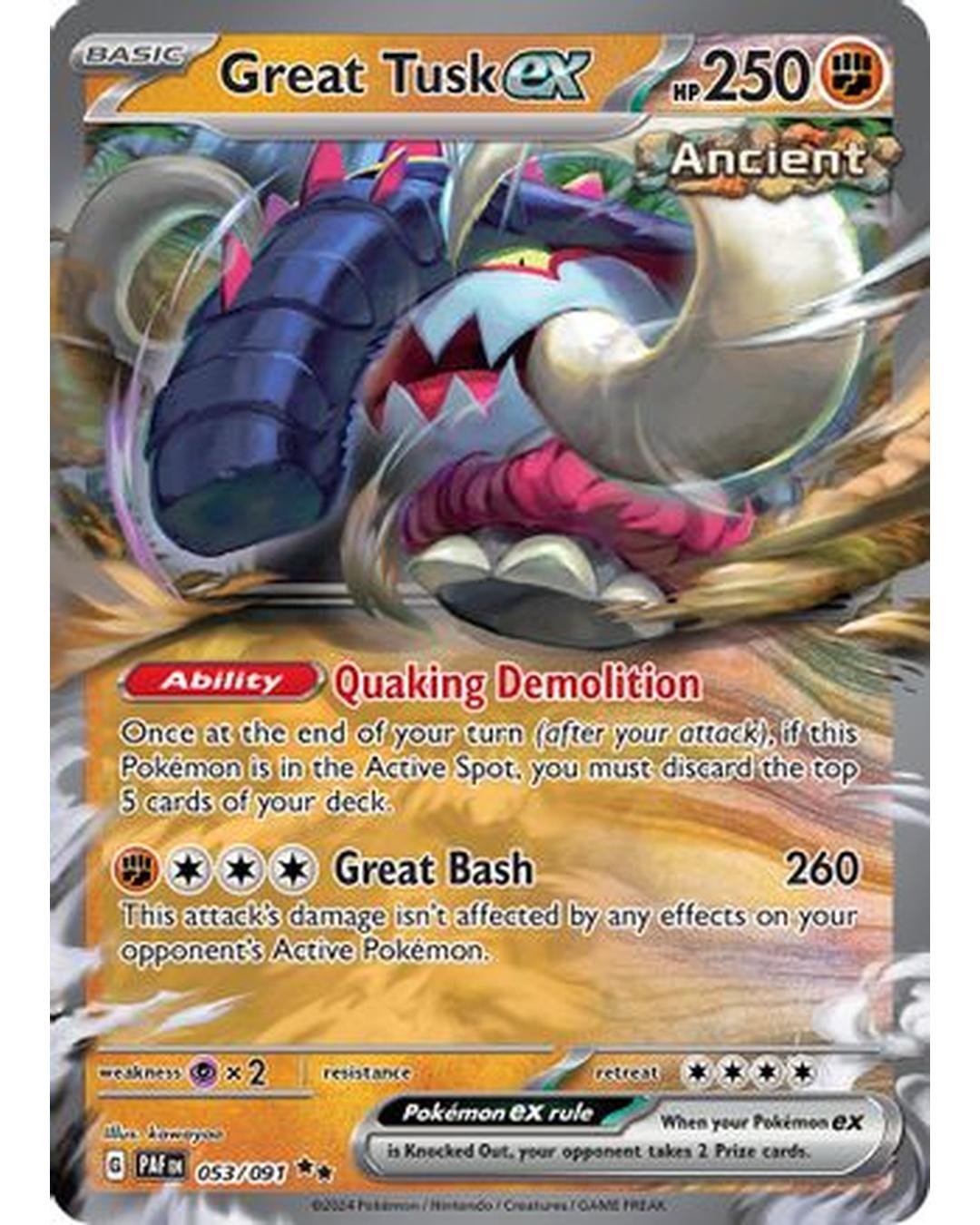 Great Tusk ex 053/091  - Holofoil SV Paldean Fates - Double Rare