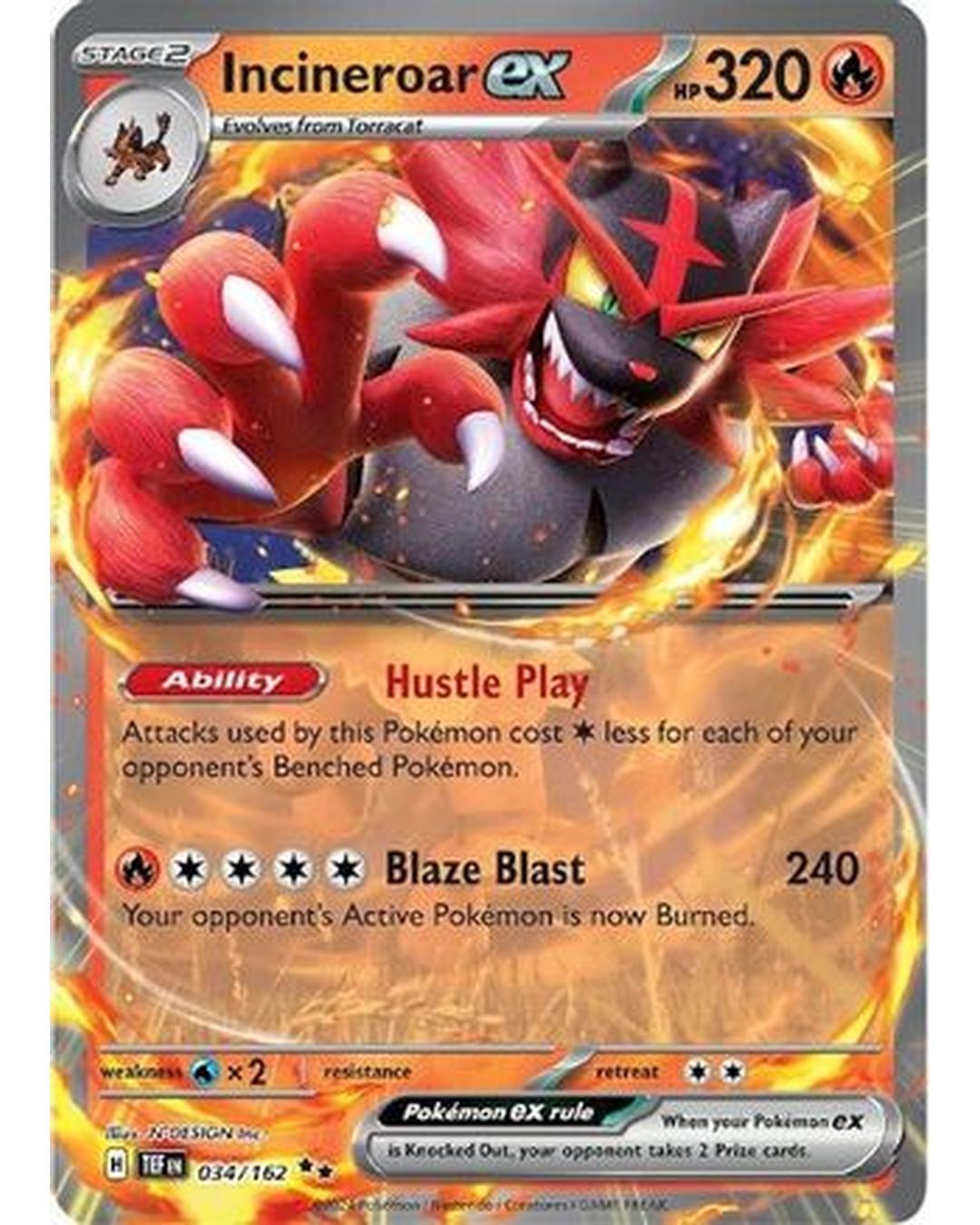 Incineroar ex 034/162  - Holofoil SV05 Temporal Forces - Double Rare