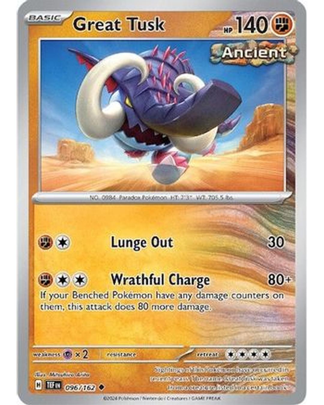 Great Tusk 096/162  - Reverse Holofoil SV05 Temporal Forces - Uncommon