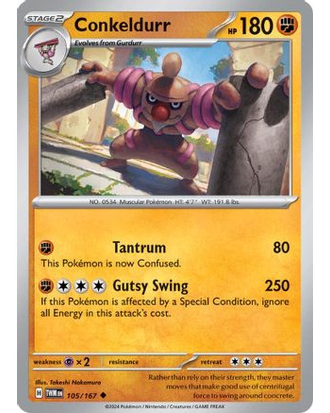 Conkeldurr 105/167  - Reverse Holofoil SV06 Twilight Masquerade - Uncommon