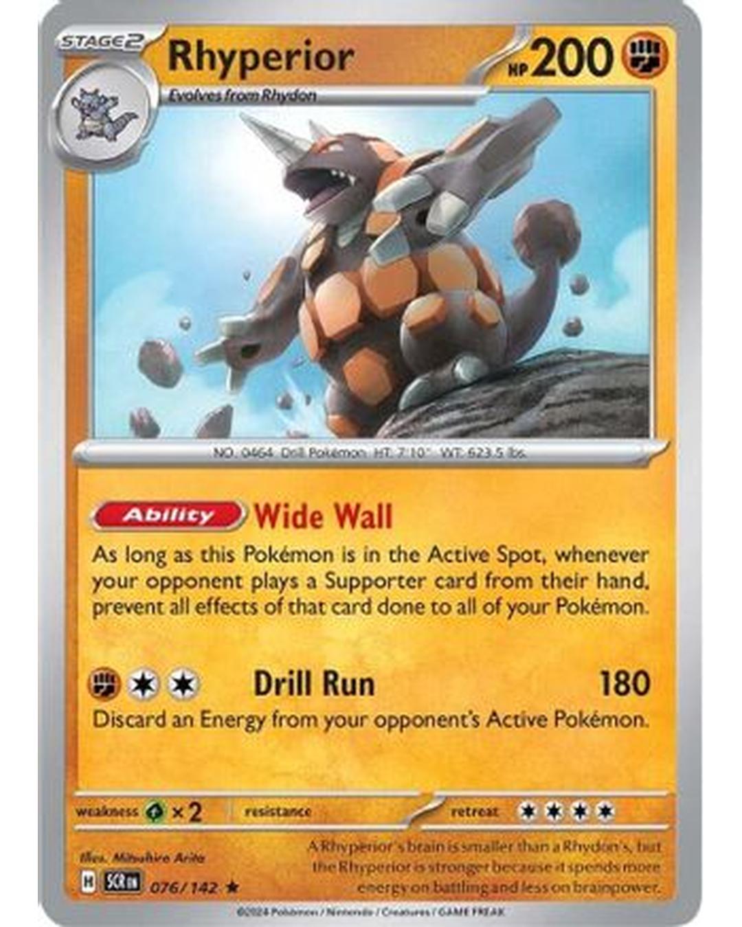 Rhyperior 076/142  - Reverse Holofoil SV07 Stellar Crown - Rare