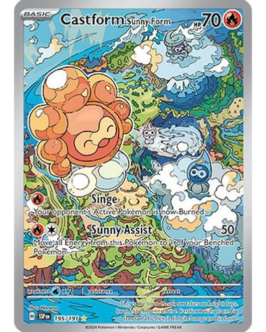 Castform Sunny Form 195/191  - Holofoil SV08 Surging Sparks - Illustration Rare