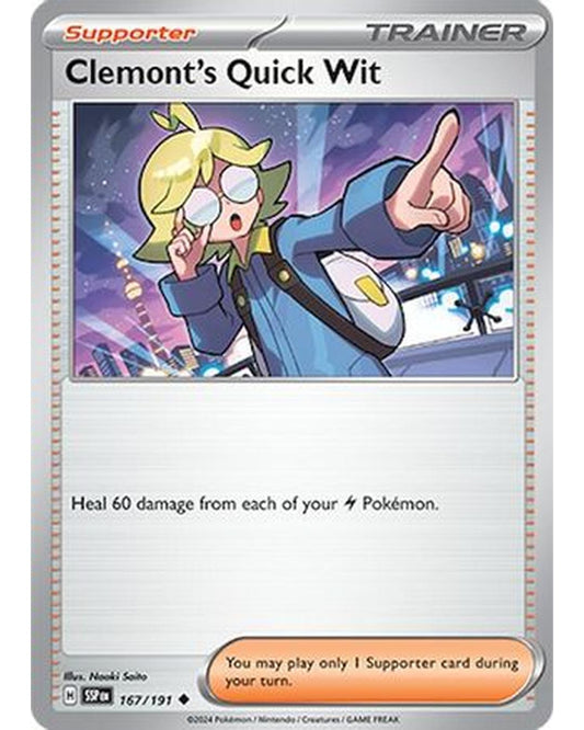 Clemont's Quick Wit 167/191  SV08 Surging Sparks - Uncommon