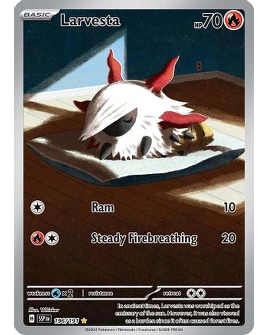 Larvesta 196/191  - Holofoil SV08 Surging Sparks - Illustration Rare