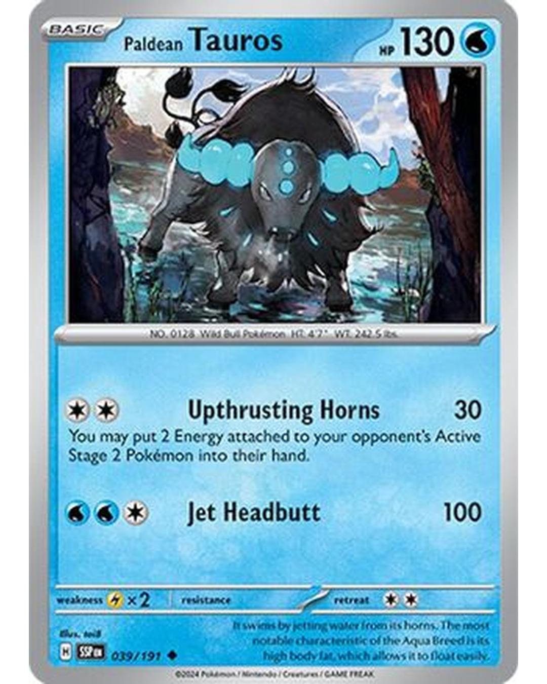 Paldean Tauros 039/191  - Reverse Holofoil SV08 Surging Sparks - Uncommon