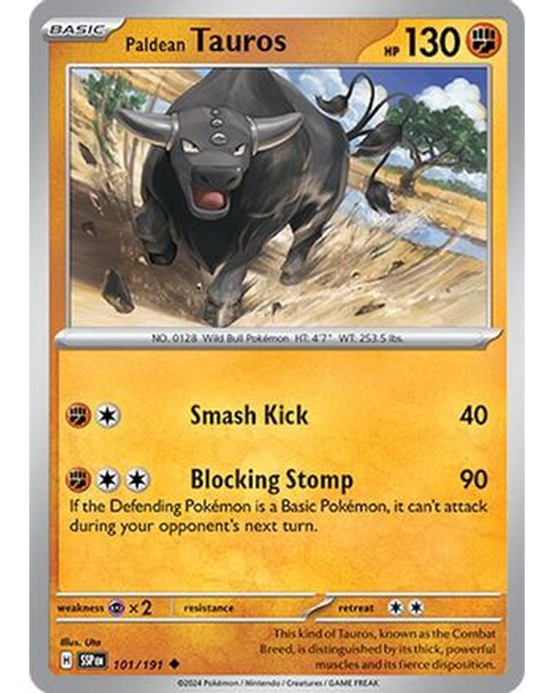 Paldean Tauros 101/191  - Reverse Holofoil SV08 Surging Sparks - Uncommon