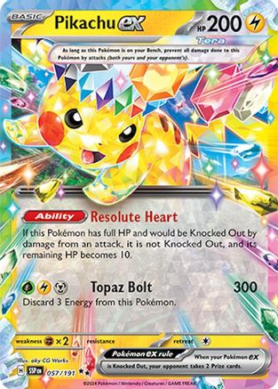 Pikachu ex 057/191  - Holofoil SV08 Surging Sparks - Double Rare