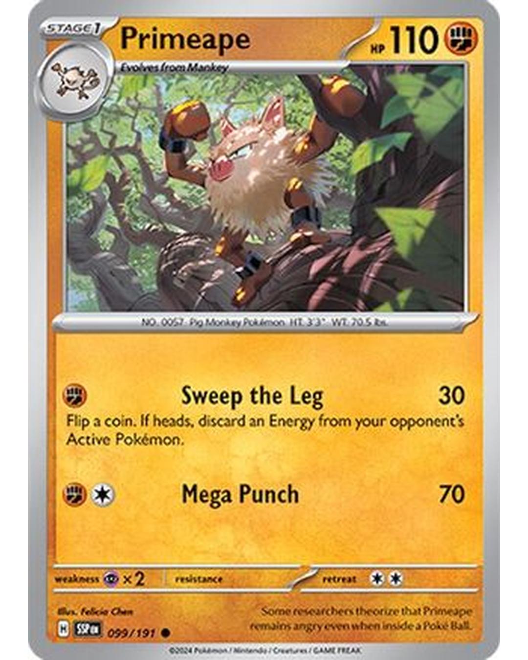Primeape 099/191  - Reverse Holofoil SV08 Surging Sparks - Common