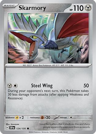 Skarmory 124/191  - Reverse Holofoil SV08 Surging Sparks - Common