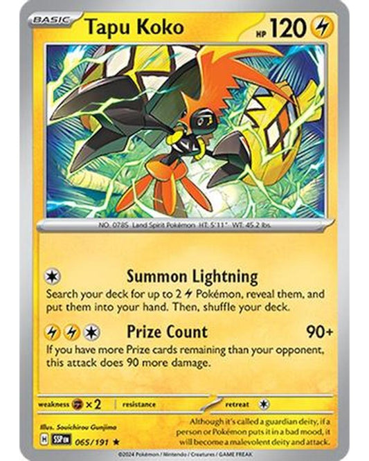 Tapu Koko 065/191  - Reverse Holofoil SV08 Surging Sparks - Rare