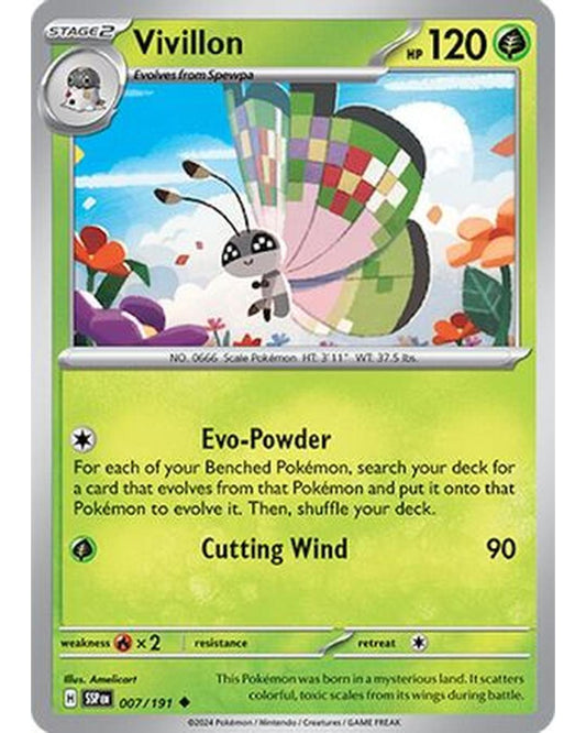 Vivillon 007/191  - Reverse Holofoil SV08 Surging Sparks - Uncommon
