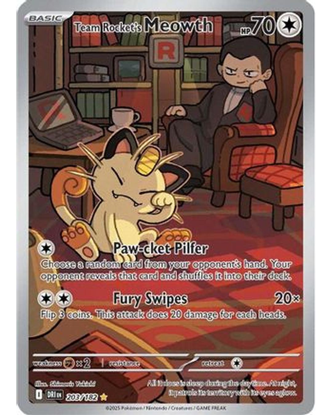 Team Rocket's Meowth 203/182  - Holofoil SV10 Destined Rivals - Illustration Rare