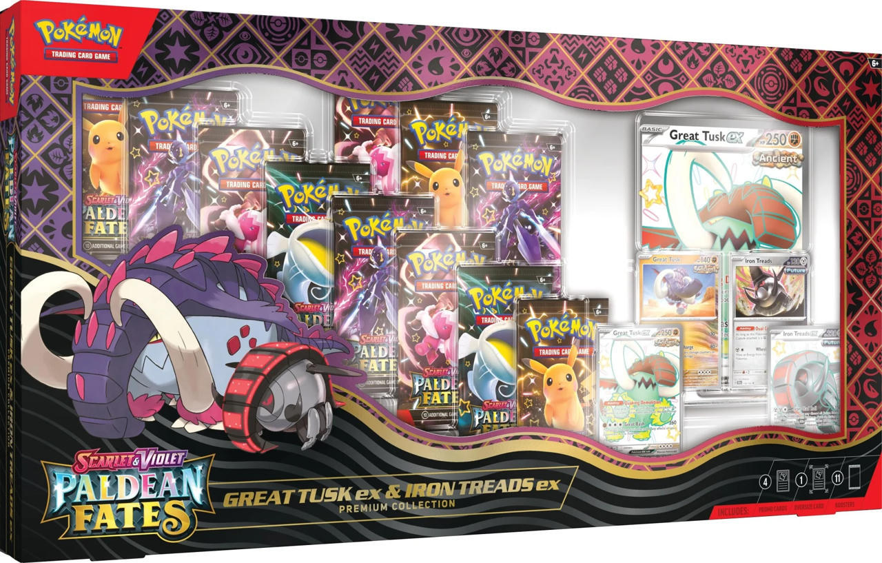 Paldean Fates Great Tusk ex & Iron Treads ex Premium Collection