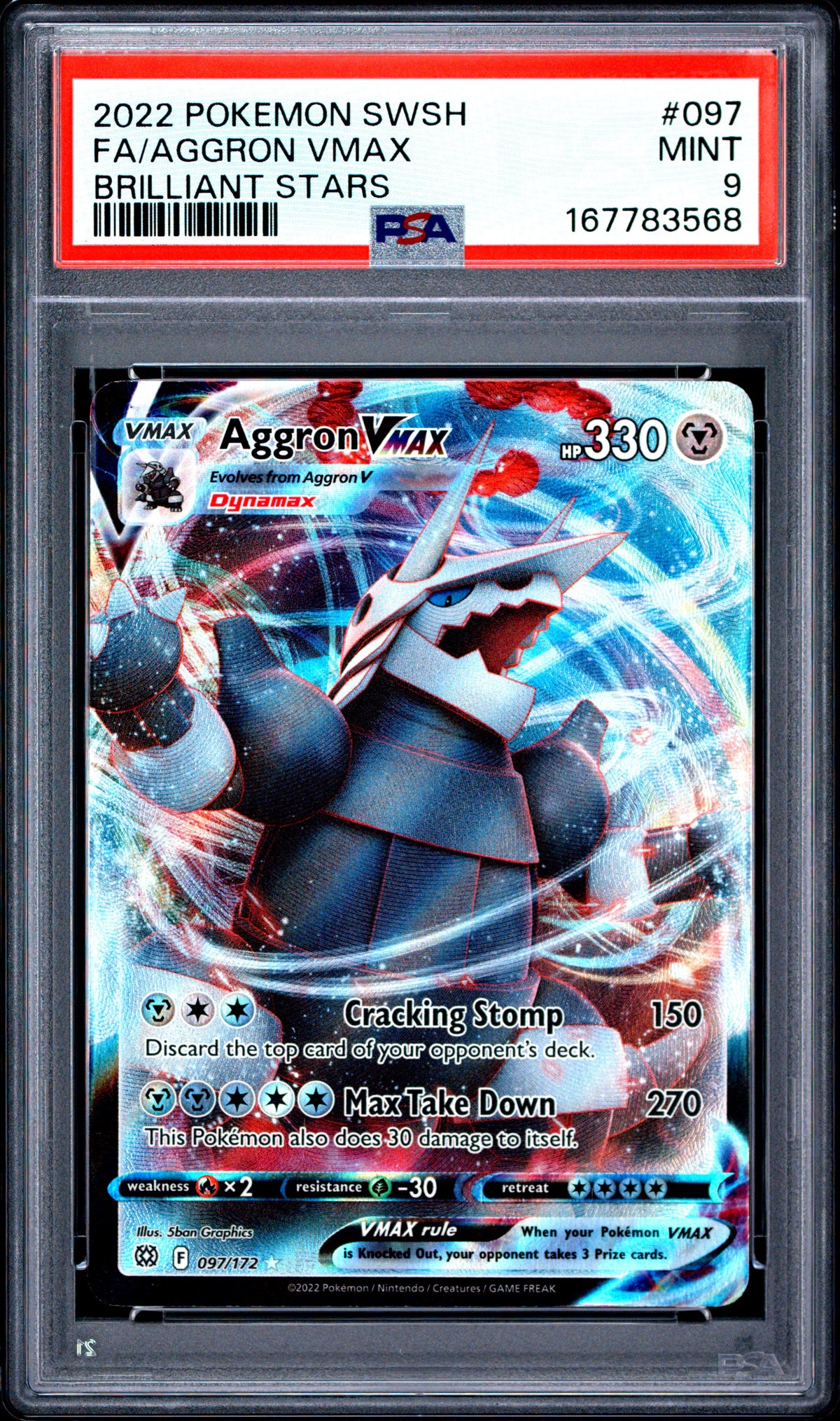 PSA 9 - 2022 Pokemon SWSH09: Brilliant Stars #097 Aggron VMAX