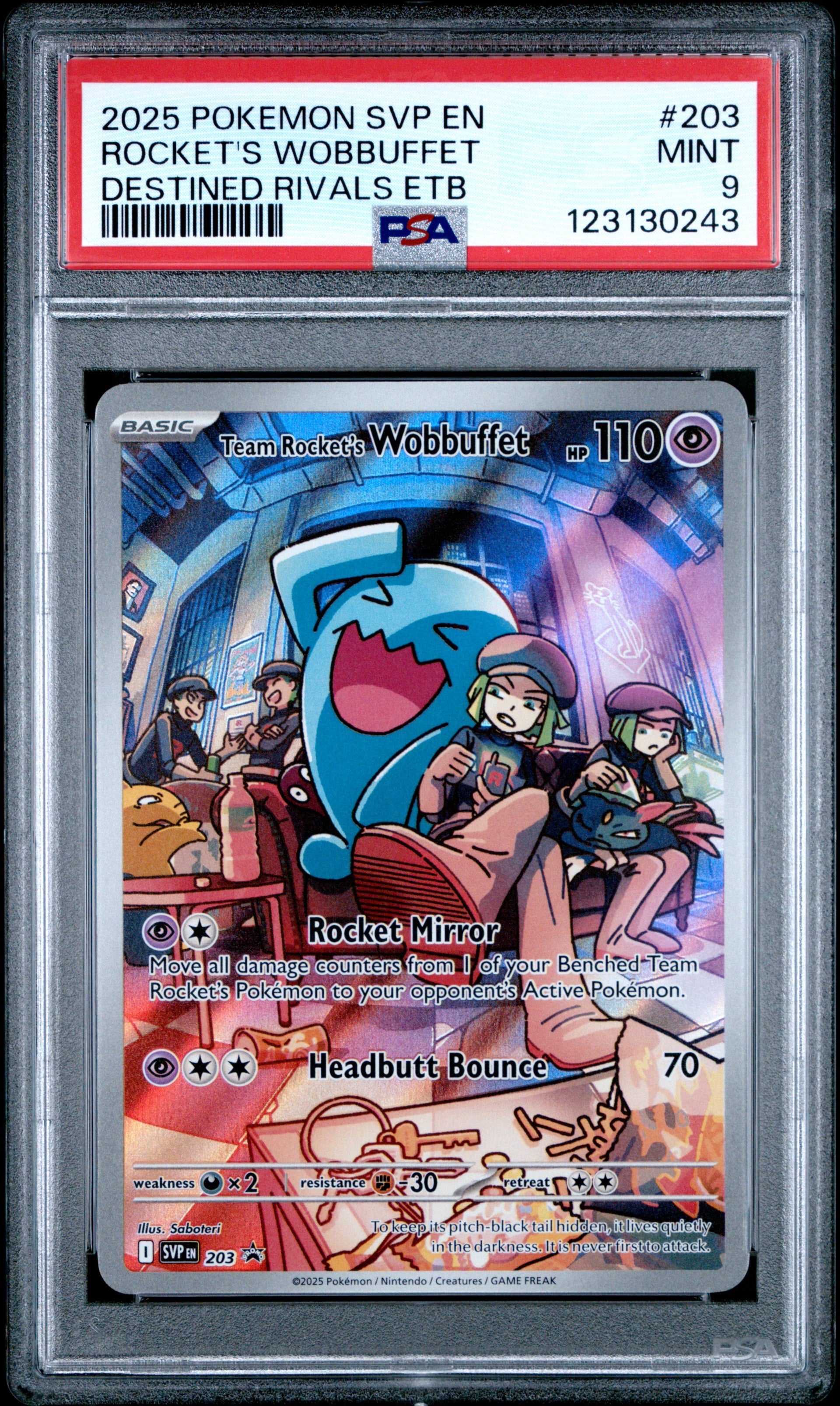 PSA 9 - 2025 Pokemon Scarlet & Violet Black Star Promo #203 Team Rocket's Wobbuffet Illustration Rare