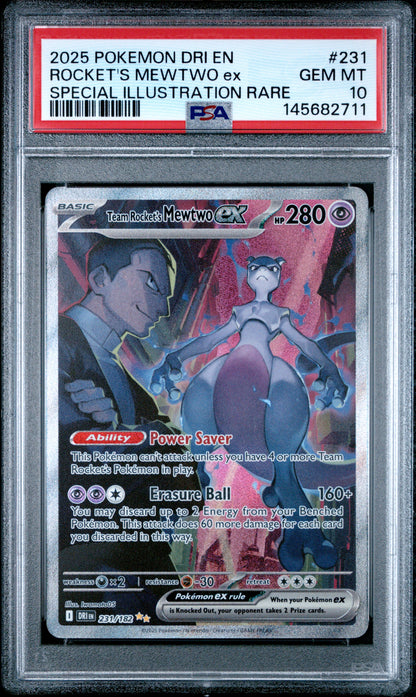 PSA 10 - Pokemon SV10: Destined Rivals Team Rocket's Mewtwo ex - 231/182 Special Illustration Rare