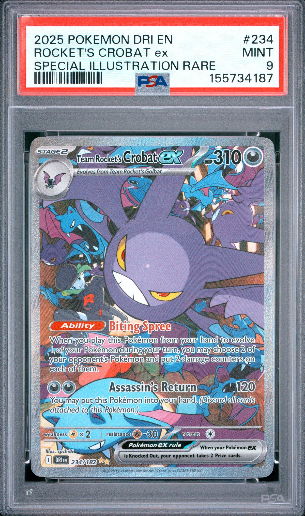 PSA 9 - 2025 Pokemon SV10: Destined Rivals #234 Team Rocket's Crobat ex
